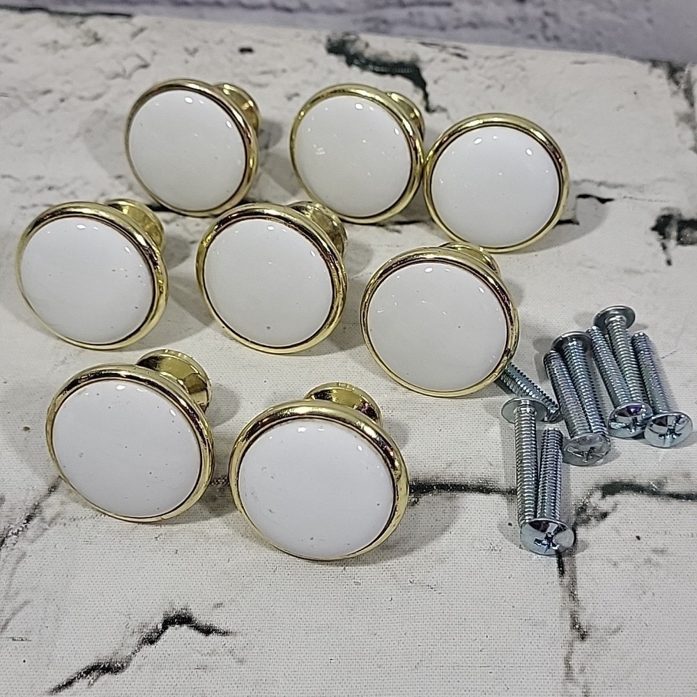 Vintage‎ Knob Drawer Pull Handles Gold-Tone Lot Of 8 With Hardwear